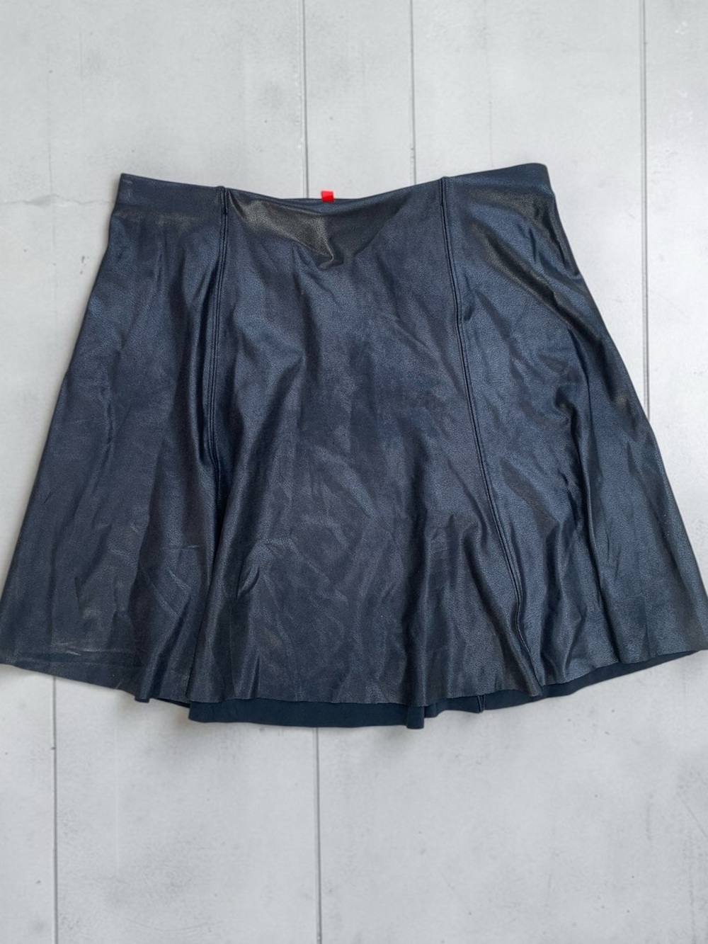 SPANX Black Faux Leather A-Line Skater Skirt Small